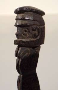 OLD LIME SPATULA WITH CARVED SEATED FIGURE MASSIM NEW GUINEA  