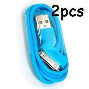  2 Pack Aqua Blue Color USB Sync Data Cable for Iphone 4 4s 