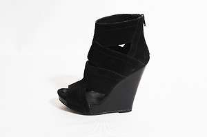 Black Suede Platform Wedge Heels by ALDO Ankle Zipper Cut Out Sandal 