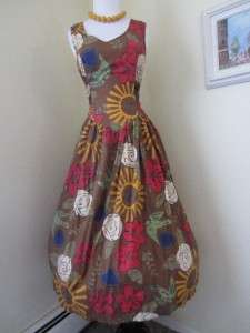 Vintage 80s 50s Style Garden Party Sundress Dress Southwest Full Skirt 