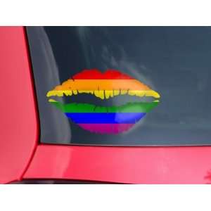  Lips Decal 9x5.5 Rainbow Stripes: Automotive