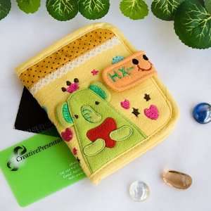 Green Elephant] Embroidered Applique Fabric Art Wallet Purse / Card 