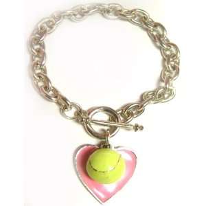  Tennis Ball with Pink Heart Chain Bracelet (Brand New 