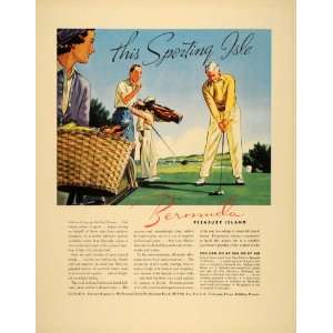 1938 Ad Bermuda Travel Golf Course Golfing Black Caddie   Original 