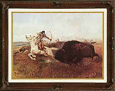 FRAMED Charles Russell Hunting Buffalo Repro CANVAS ART  