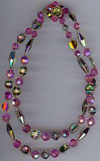 VINTAGE BEAUTY PINK CRYSTAL GLASS PAGODA BEAD NECKLACE  