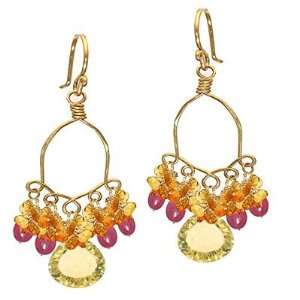  Calico Juno 14k Gold Filled Pink Ruby Amber Earrings 