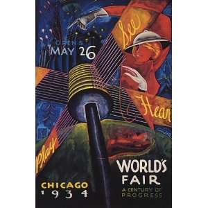   WORLDS FAIR A CENTURY OF PROGRESS SMALL VINTAGE POSTER CANVAS REPRO