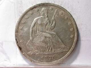 1870 S AU SEATED LIBERTY 50c HALF DOLLAR ID#L321  