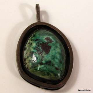 Vintage Mexican Sterling Large Green Turquoise Pendant  