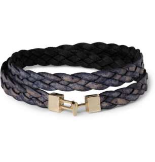 Luis Morais Woven Leather and Yellow Gold Wrap Around Bracelet  MR 