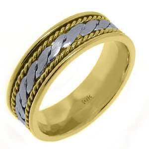  14K Two Tone Gold Mens Wedding Band 7mm Braided Jewelry