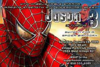 Birthday Invitations SPIDERMAN Spider man 4x6 or Ticket  