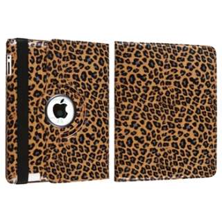 Brown Leopard 360 Degree Swivel Stand Leather Case Cover For iPad 2 