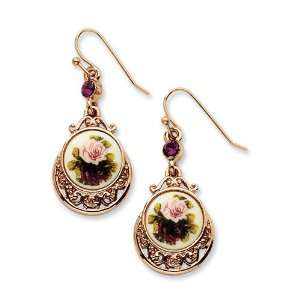    tone Dark Purple/Floral Decal Drop Earrings 1928 Jewelry Jewelry