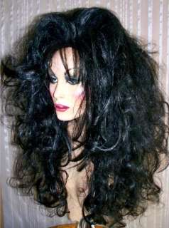 Drag Queen Wig Teased Big Long Black Big Smooth Curls  