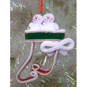 Ribbon Candy Stocking Snowman Christmas Ornament