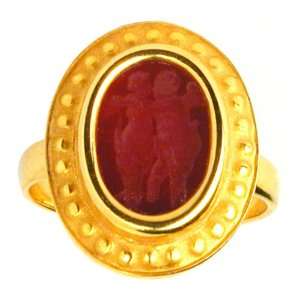     14k Yellow Gold Ruby Colored Venetian Cameo Ring, Size 7: Jewelry