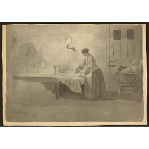 Woman ironing,table,laundry,chair,pressing,drawings,James Fuller Queen 