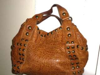 KOOBA Rustic Distressed Saddle Brown Slouchy Leather Studded Hobo Bag 