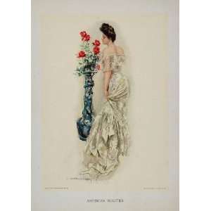  1906 Christy Girl Victorian American Beauty Rose Print 