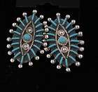Zuni Indian Earrings Turquoise Petit Point Post Sterling Silver Martha 