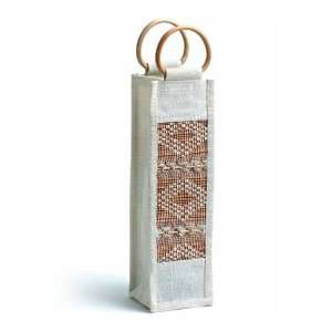   White Single Wine Bottle Tote with Bamboo Handles