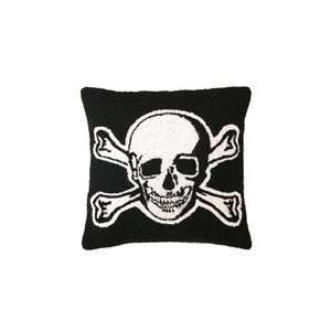 Halloween Black Skeleton Skull Throw Pillow, Hooked Wool, 16 Inches X 