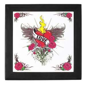   Box Black Love Flaming Heart with Angel Wings 