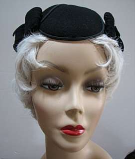 VINTAGE 30s 40s ULTRA BLACK HAT side bows, WOW #802  