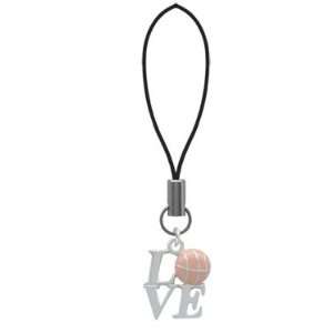  Silver Love with Pink Basketball   Cell Phone Charm 