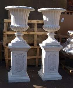 Pair of Huge Stone Garden Urns on Pedestals   72 High  
