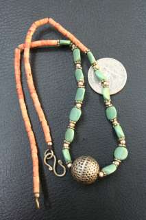 AFGHAN TRADITIONAL CORAL AND MALACHITE STONE NECKLACE  