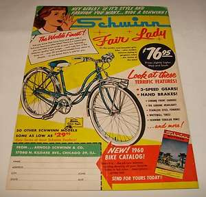 1960 SCHWINN FAIR LADY bicycle ad page  