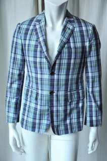 THOM BROWNE Mens Plaid Three 3 Button Cotton Blazer Jacket Sportcoat 