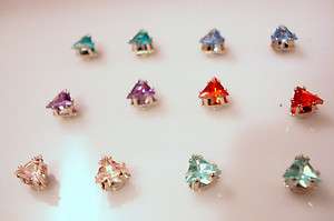 Set of 6 Pairs of 9mm Triangle Diamante Magnetic CLIP ON Earrings 