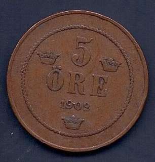 Sweden 1902 5 ORE (Extremely Fine) Bronze  