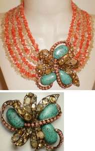 IRADJ C&D CITRINE CORAL TURQUOISE 4 STRAND NECKLACE PIN  