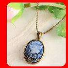 blue Crystal CAMEO pendant for Antique Gold GP chain necklace N1545