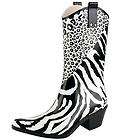 Women Mid Calf Rubber Cowboy Rain Boot Shoe Zebra 10