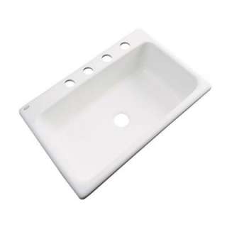   Drop In Acrylic 33x22x9 4 Hole Single Bowl Kitchen Sink in Biscuit