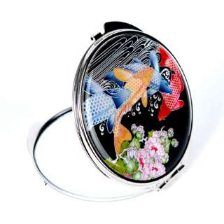 Mother of Pearl Koi Fish Design Compact Cosmetic Pocket Purse Makeup 