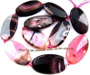 22x40mm pink&black crackle Agate flat oval faceted Bead  