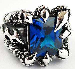 BLUE SAPPHIRE DRAGON CLAW STERLING 925 SILVER RING 12  