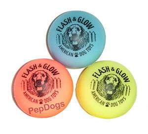 American Dog Toys Glow in Dark & FLASH Ball MEDIUM 2.5 Hard Rubber 