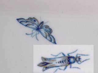 Meissen Platte Blaue Blume mit Insekten Gold 8eckig  