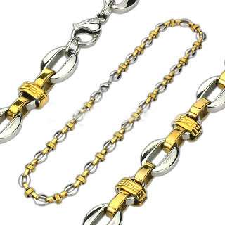   Inch 316L Stainless steel 2 tone tribal maze bean chain mens necklace