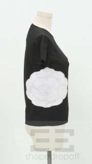 Chanel Black & White Camellia Flower Short Sleeve Sweater  