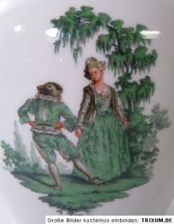 Meissen Vase 1.W. Deckelvase 23cm Figuren Watteau grün  