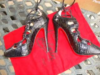 Christian Louboutin Black Python BLOODY MARY Lace Up 5 Heel $1365 Sz 